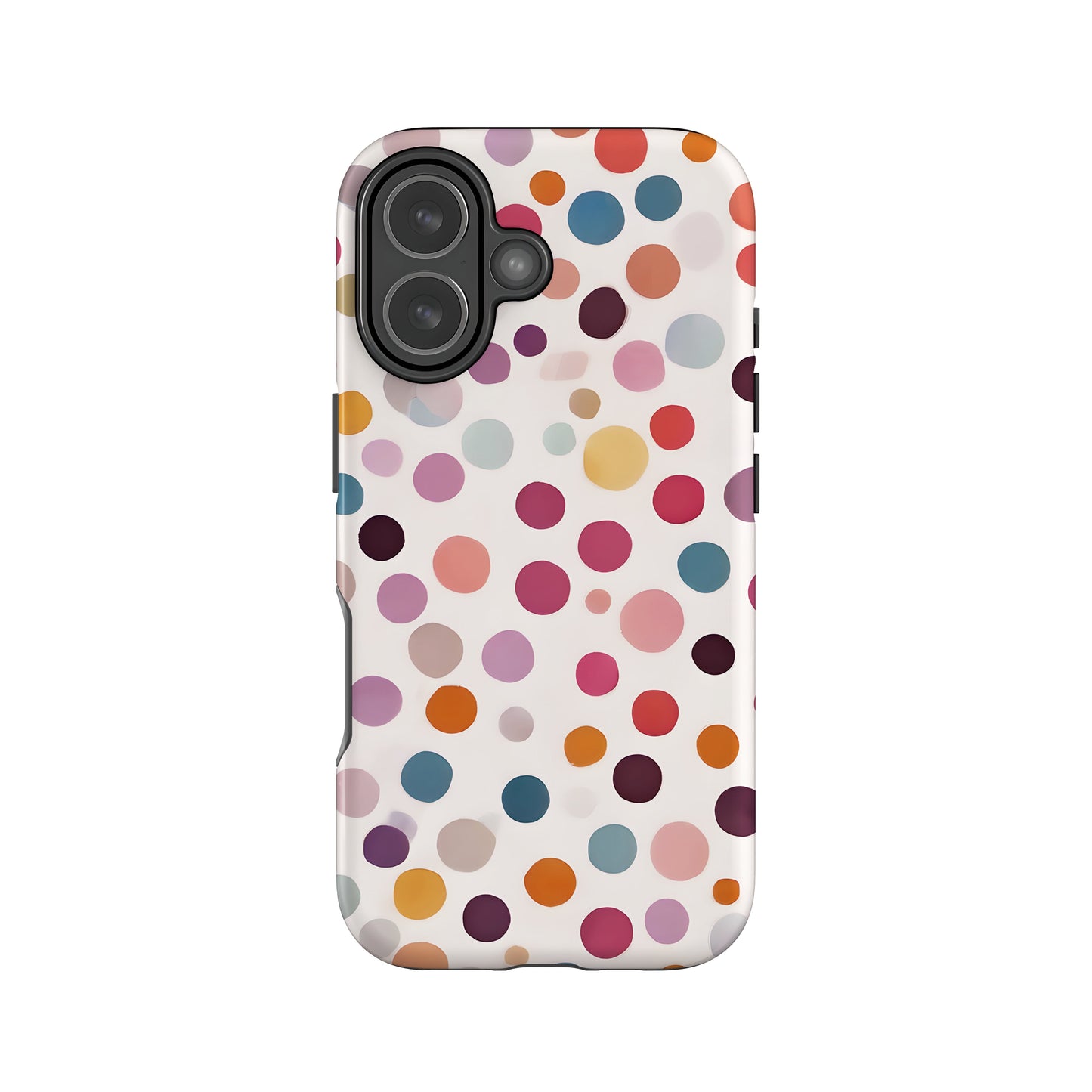 a colorful phone case with a polka dot pattern.