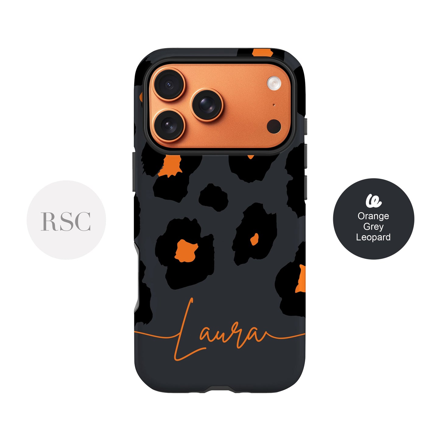 a phone case with a leopard print design and a camera lens attached to it.