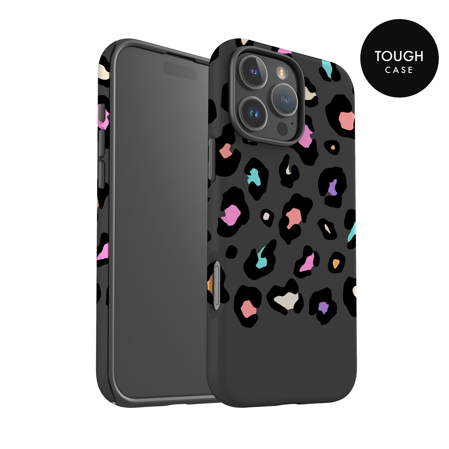 a black phone case with a leopard print pattern.