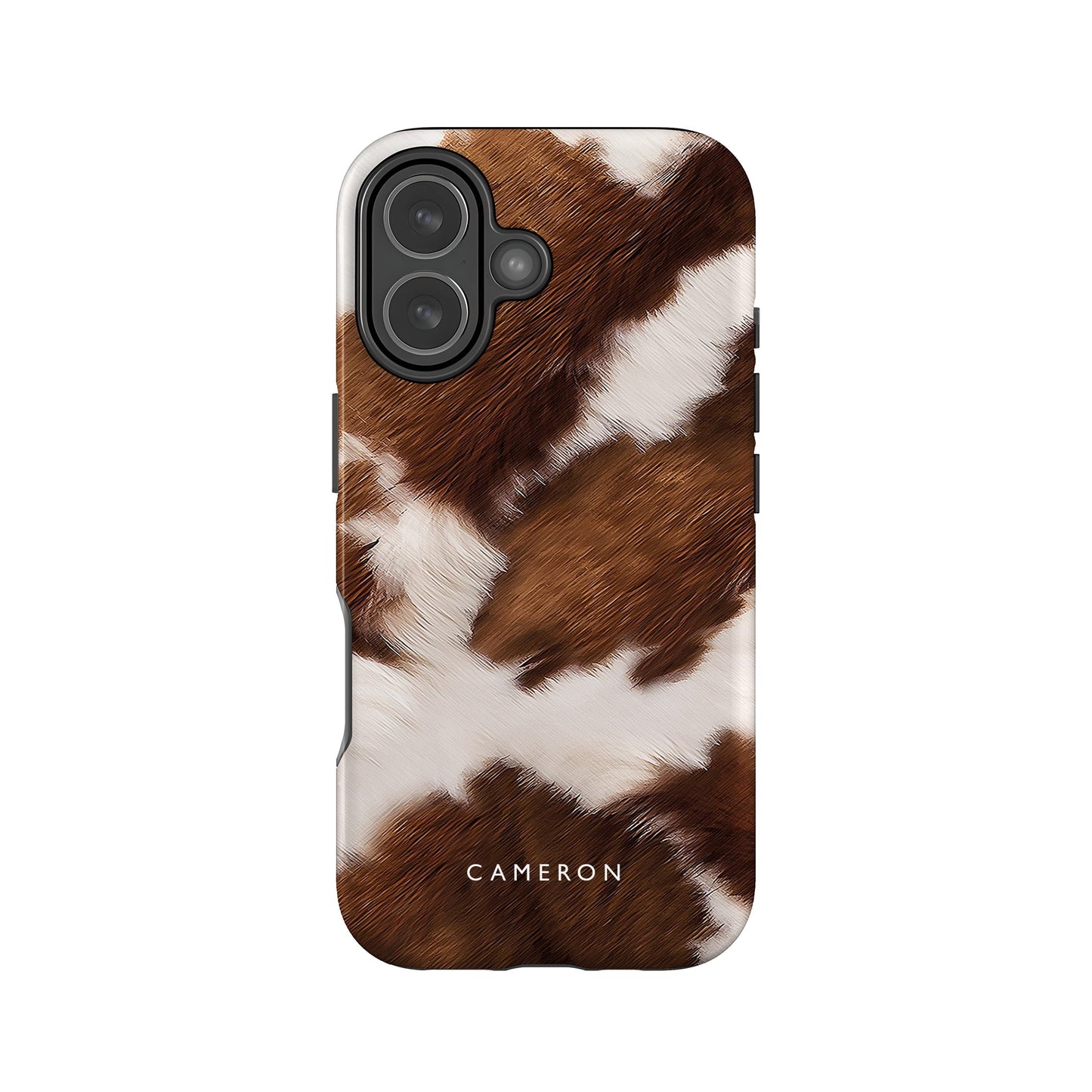a phone case with a cowhide pattern.