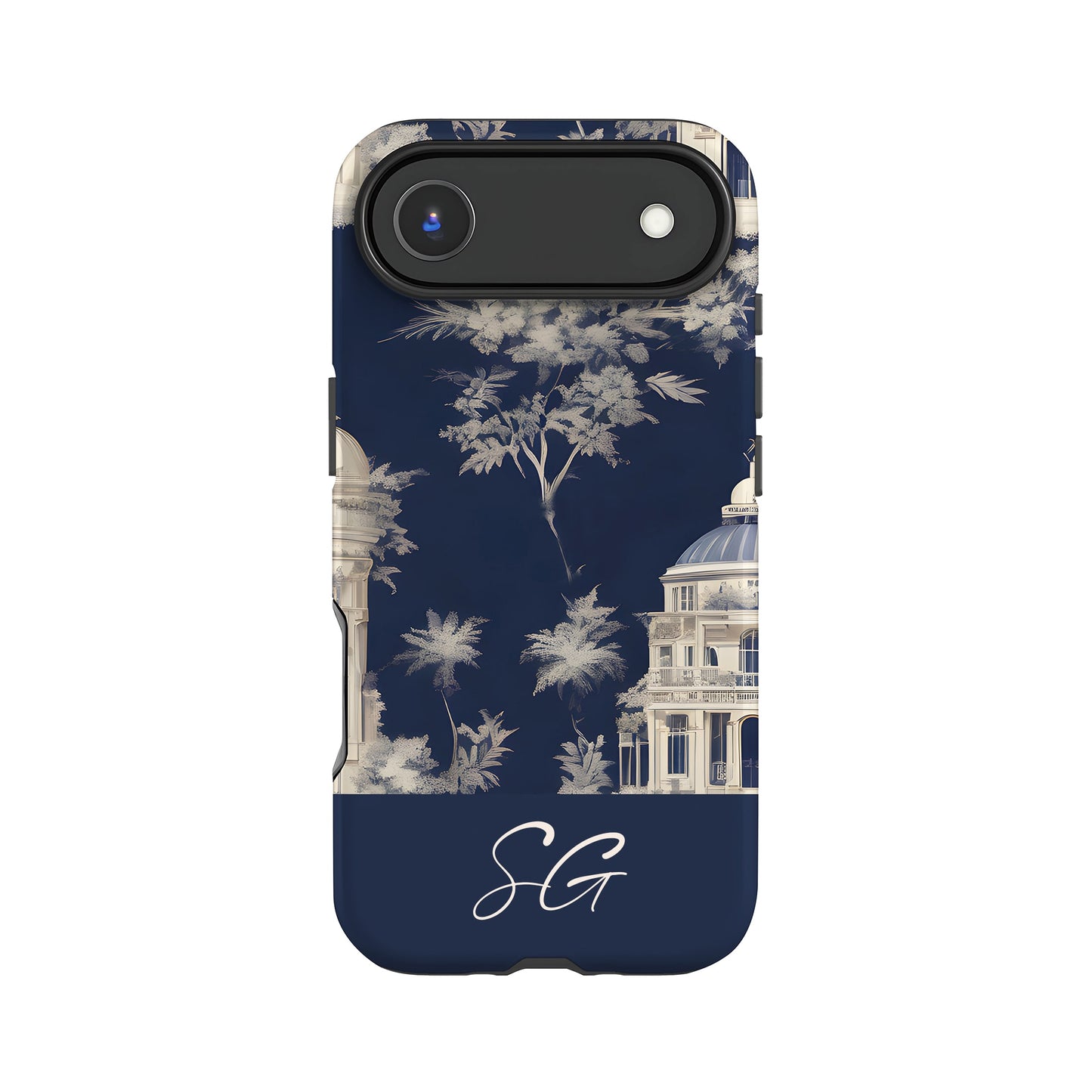 Personalised Navy Toile Floral Phone Case iPhone 17 Air Phone Case