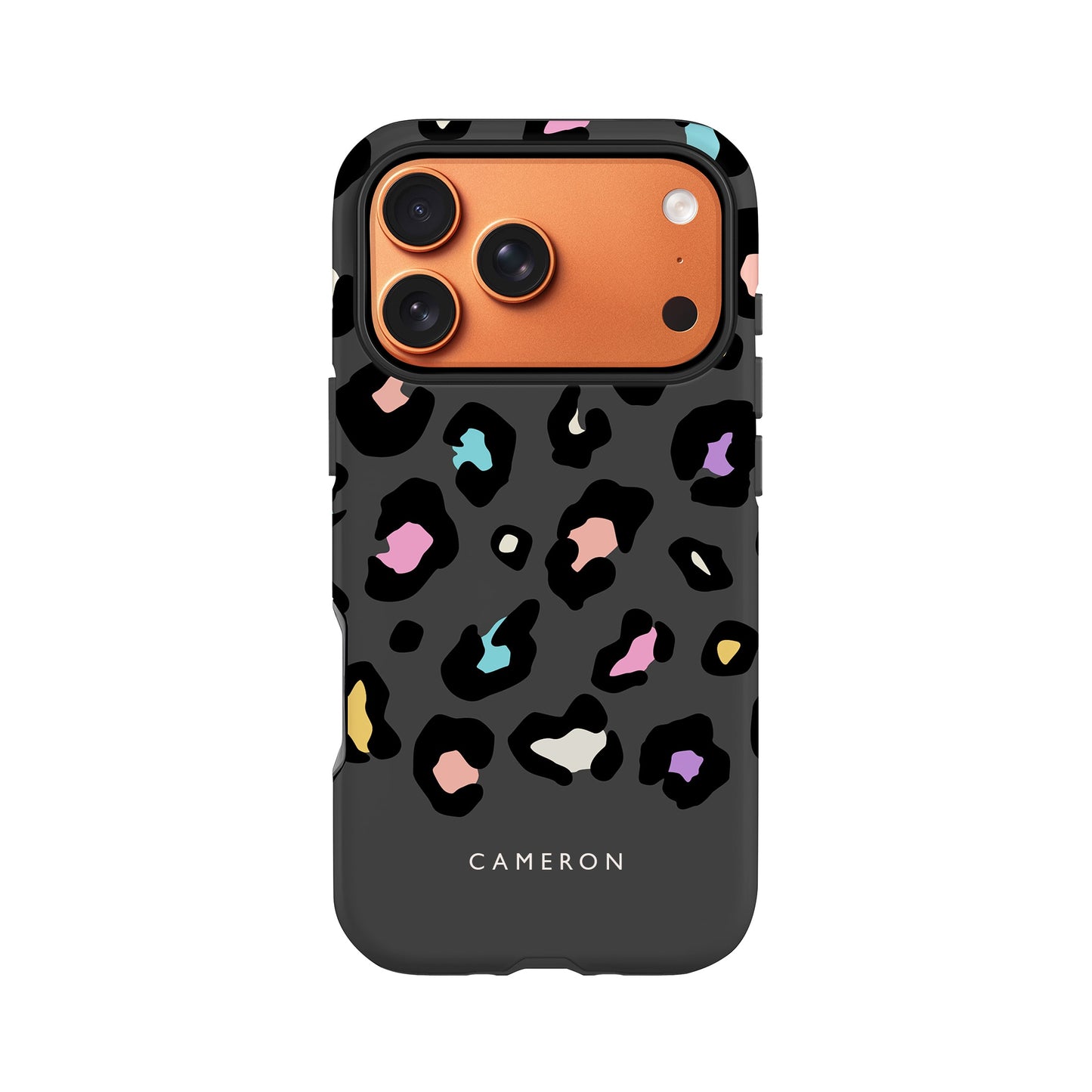 Rainbow Grey Leopard Spots Custom Name Case iPhone 17 Pro Phone Case