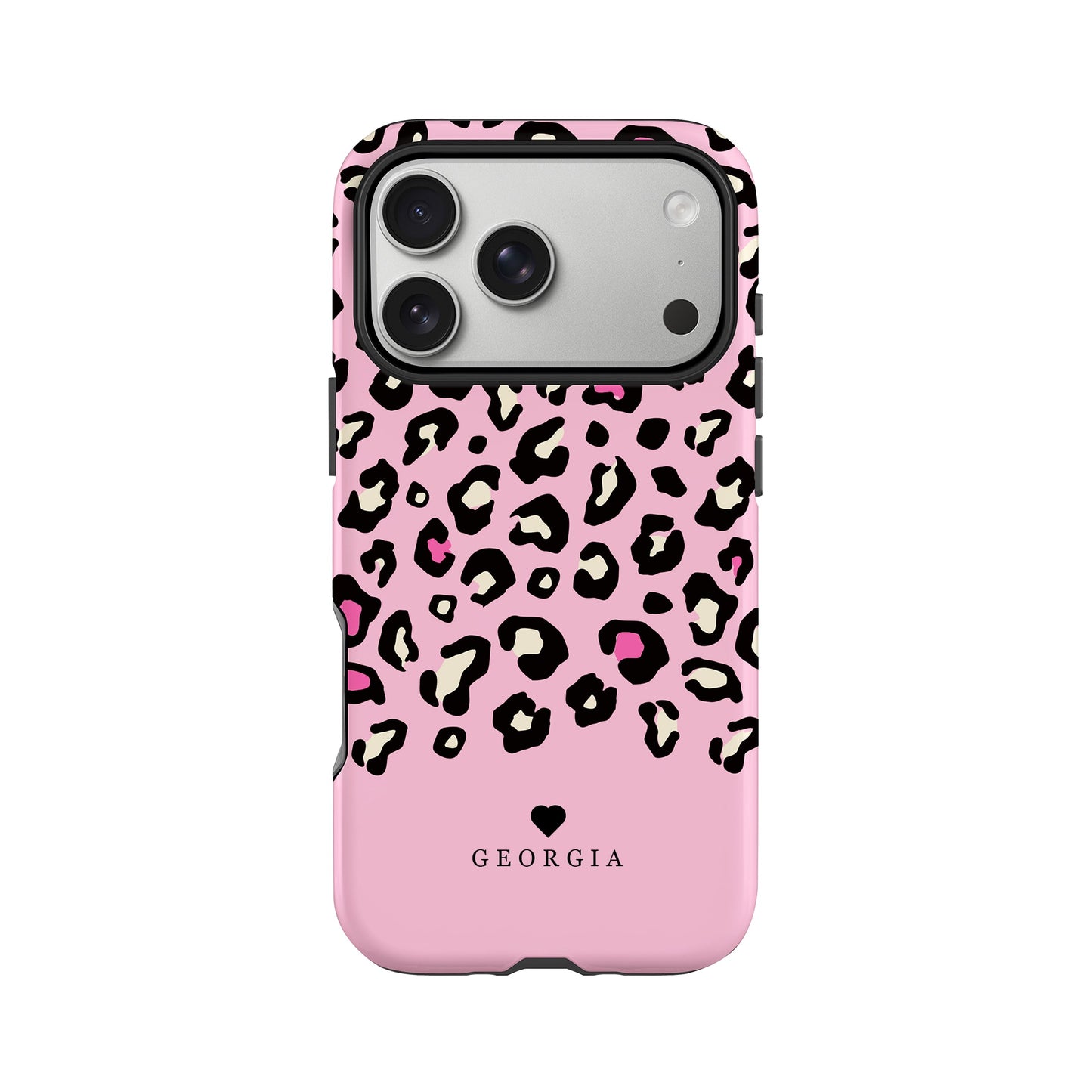 Pink Heart Personalised Leopard Print Case iPhone 17 Pro Phone Case