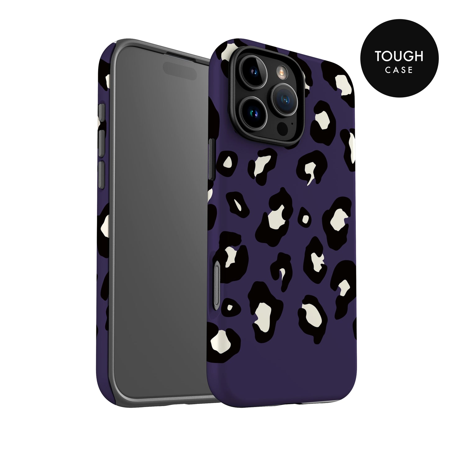 a purple phone case with a leopard print pattern.