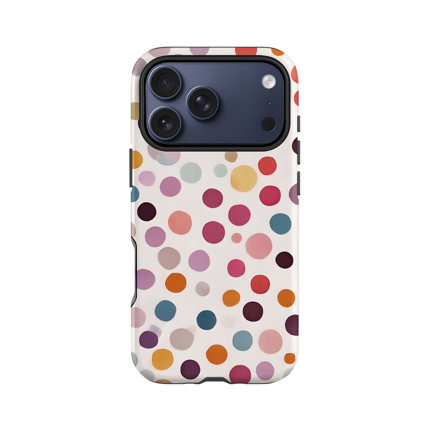 a colorful phone case with a polka dot pattern.