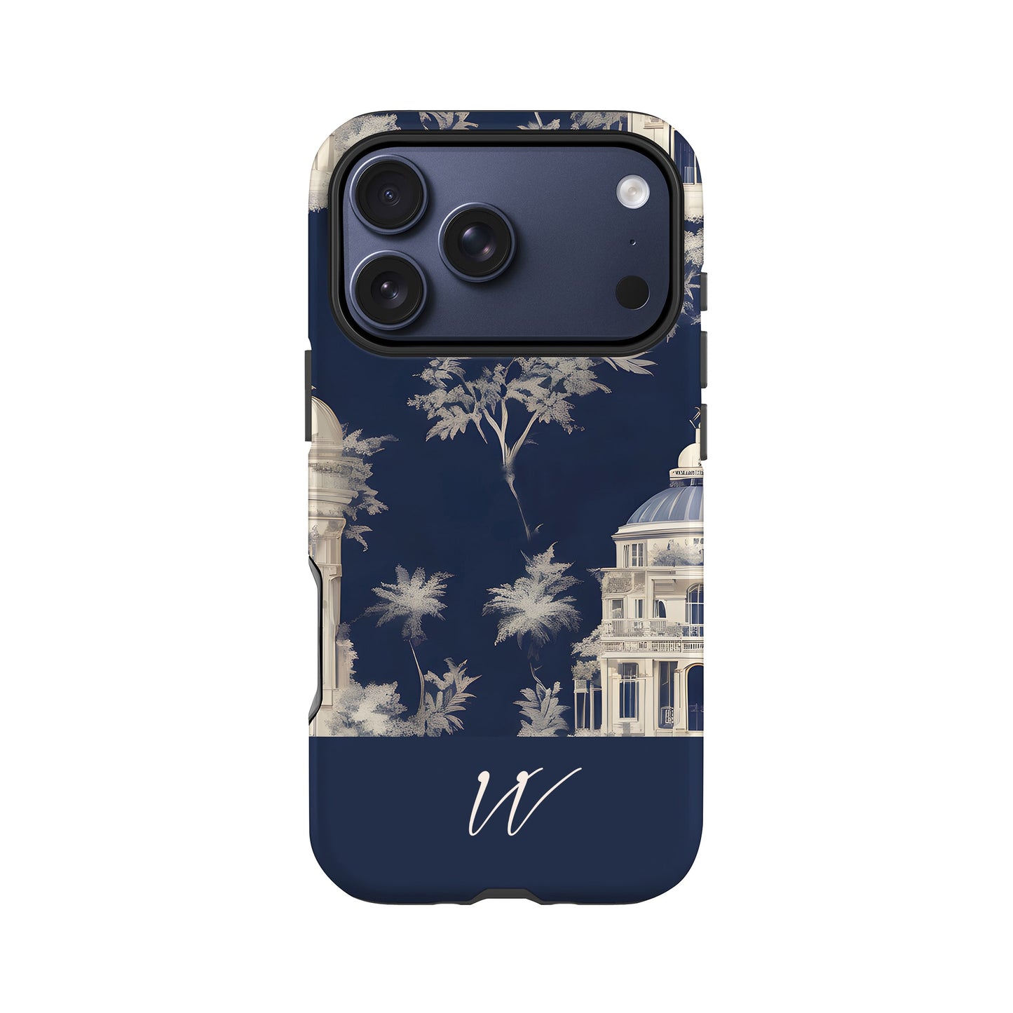 Personalised Navy Toile Floral Phone Case iPhone 17 Pro Phone Case