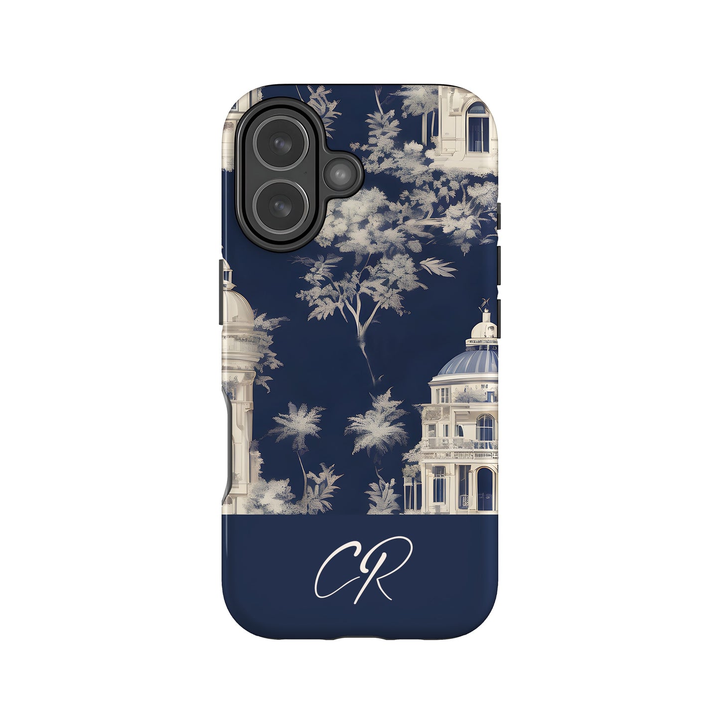 Personalised Navy Toile Floral Phone Case iPhone 17 Phone Case