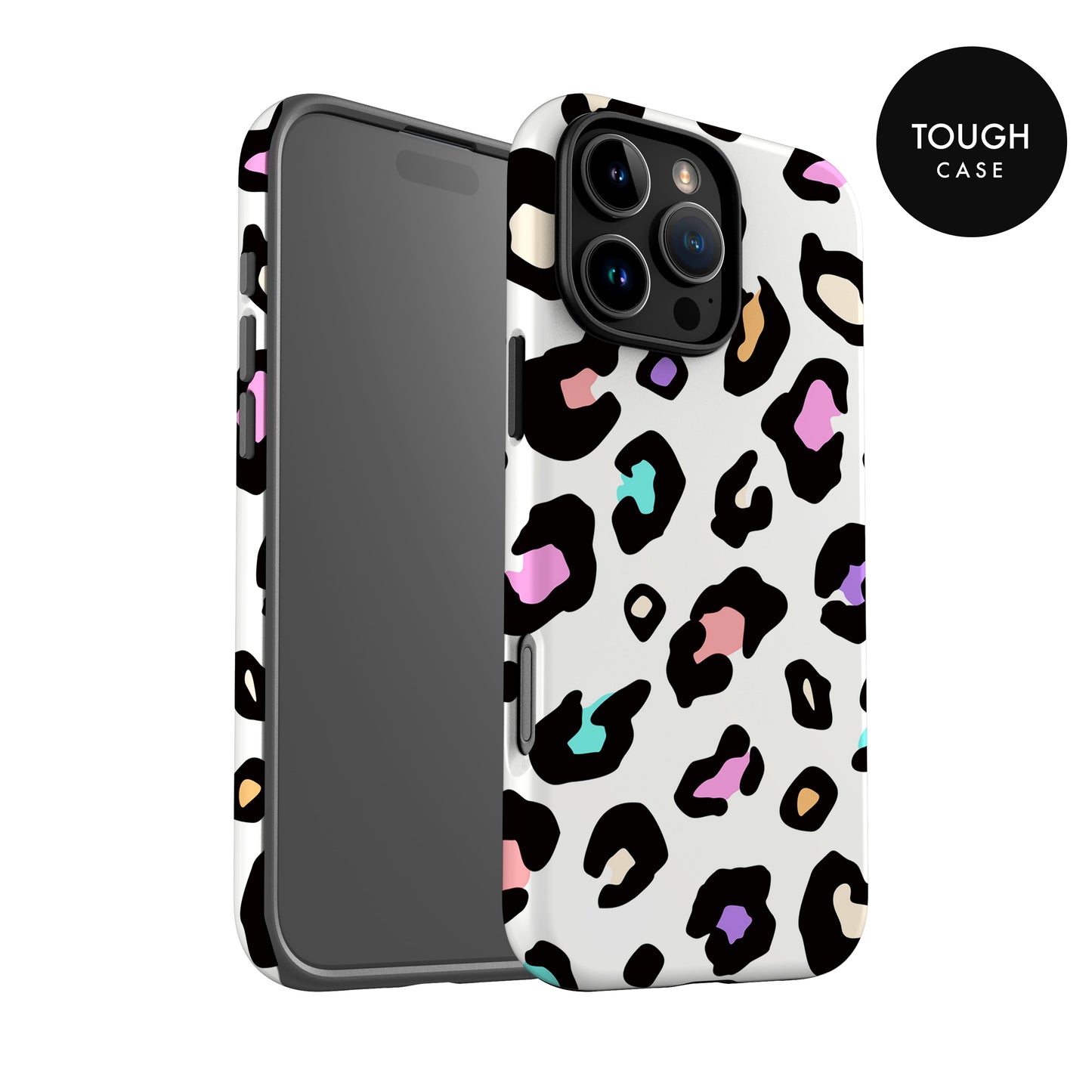 a white phone case with a leopard print pattern.