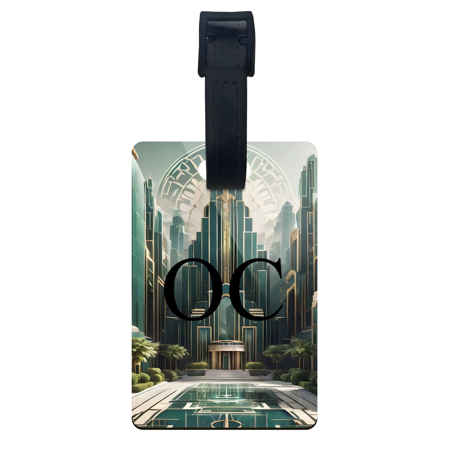 Green Art Deco Personalised Luggage Tag  luggage tag