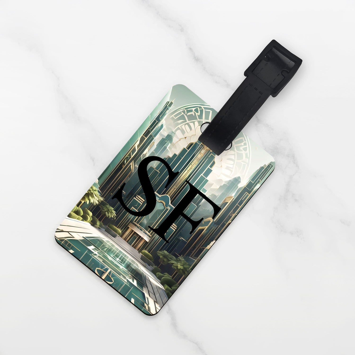 Green Art Deco Personalised Luggage Tag  luggage tag