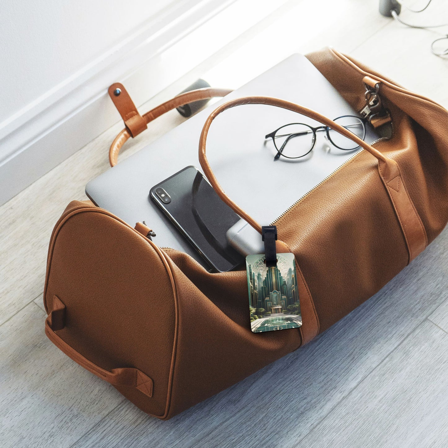 Green Art Deco Personalised Luggage Tag  luggage tag