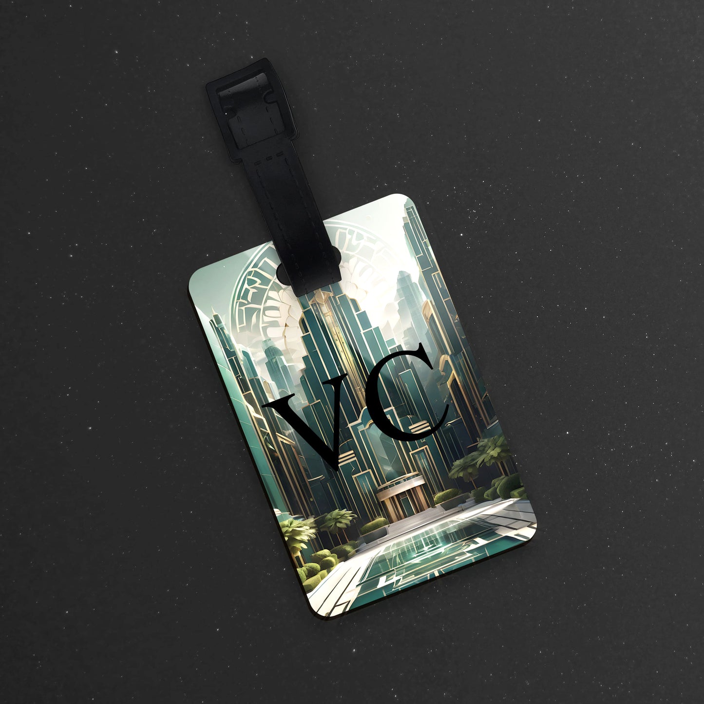 Green Art Deco Personalised Luggage Tag  luggage tag