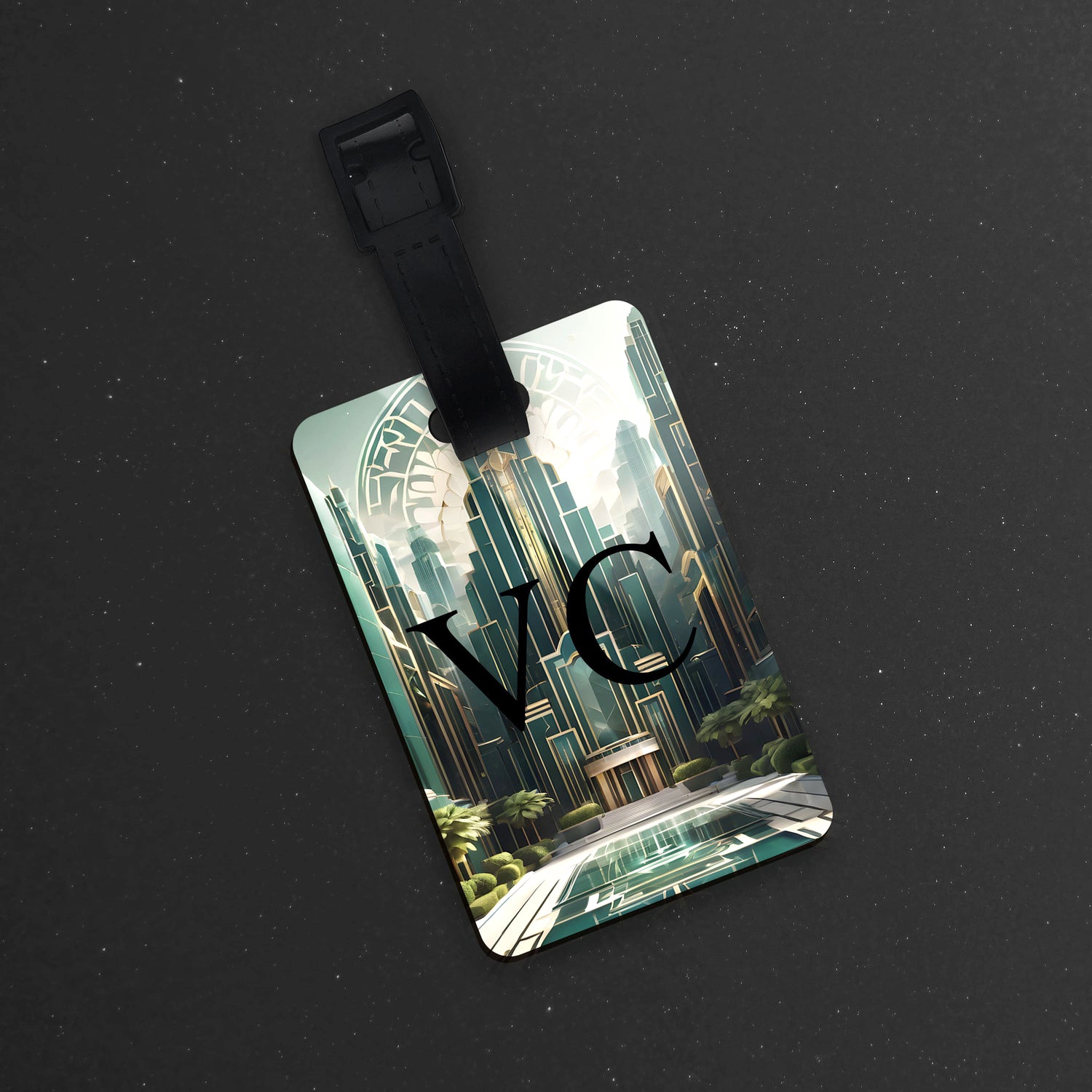 Green Art Deco Personalised Luggage Tag  luggage tag