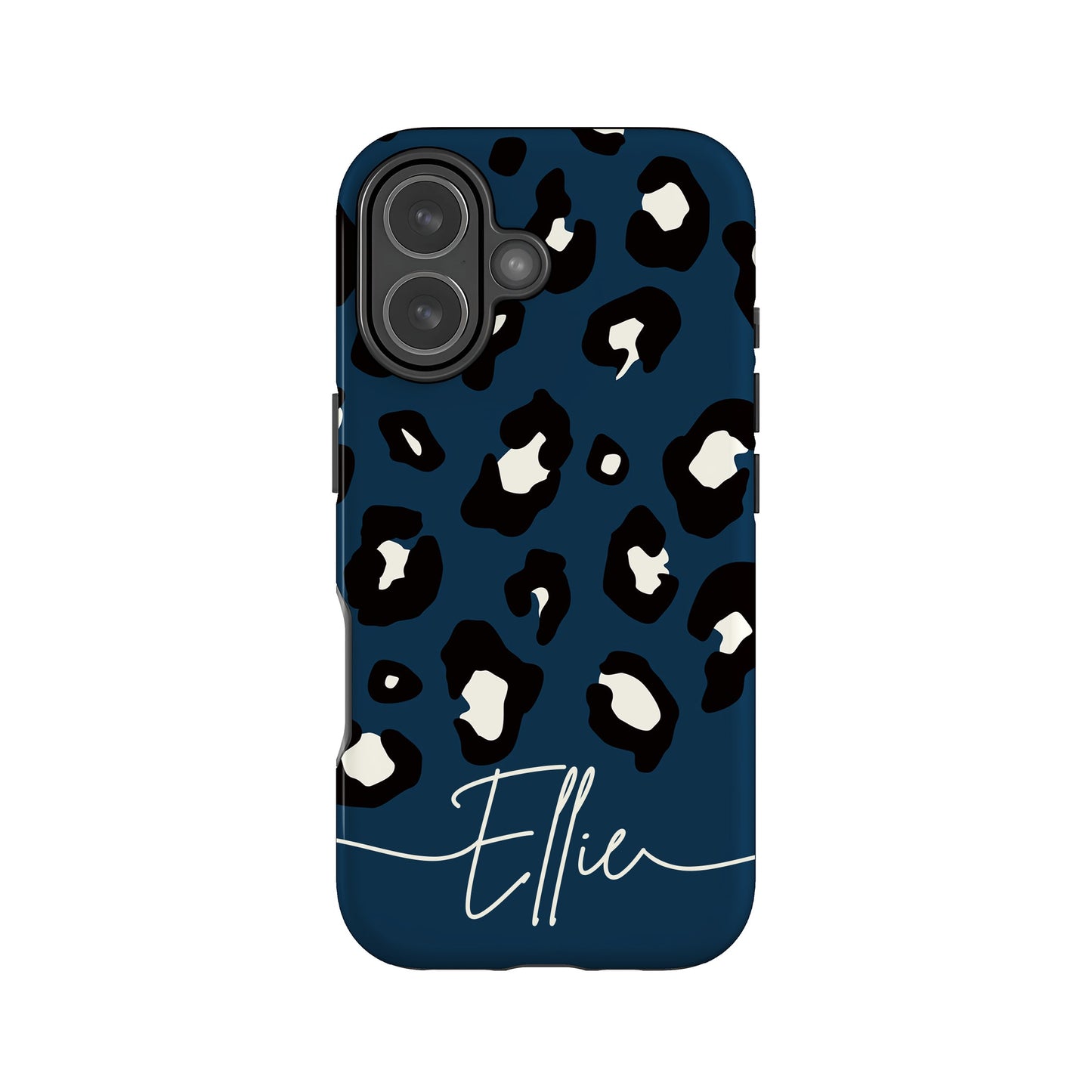 Dark Blue Custom Name Leopard Print Pattern Phone Case iPhone 17 Phone Case