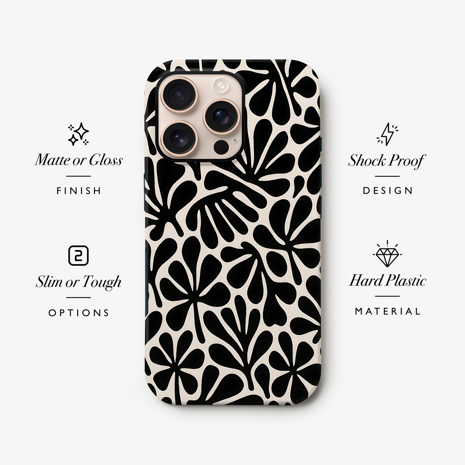 Black Cream Matisse Floral Print Case Phone Case