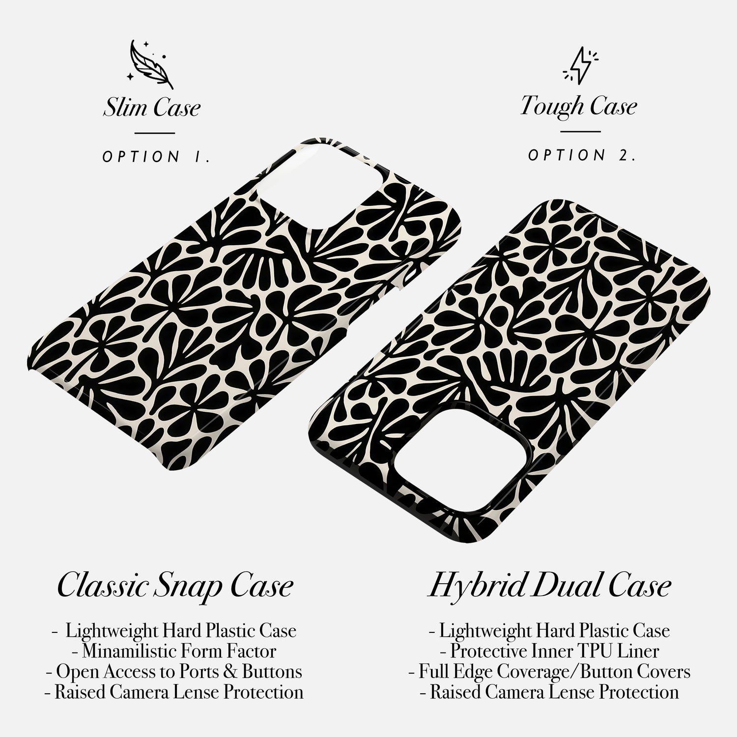 Black Cream Matisse Floral Print Case Phone Case