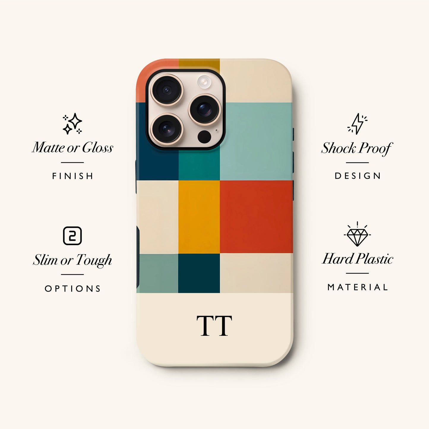Retro Colour Blocks Custom Initials Phone Case Phone Case