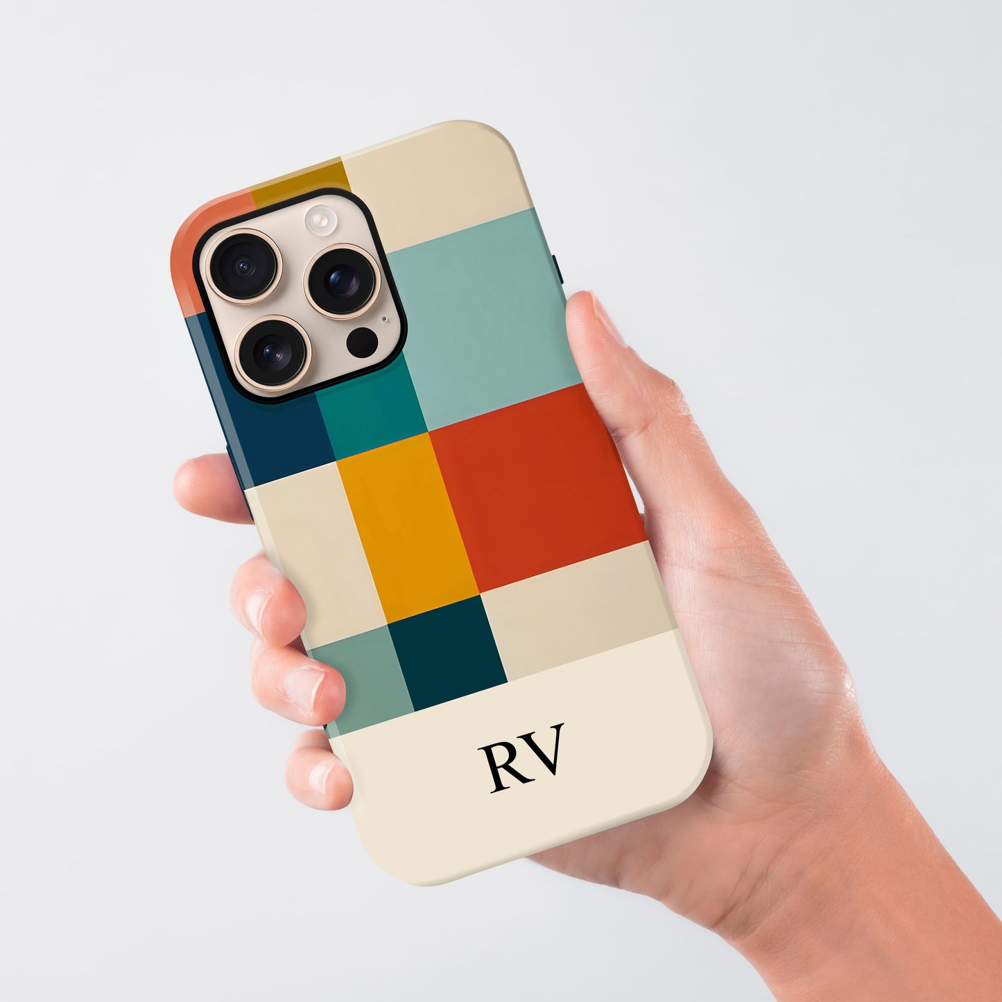 Retro Colour Blocks Custom Initials Phone Case Phone Case