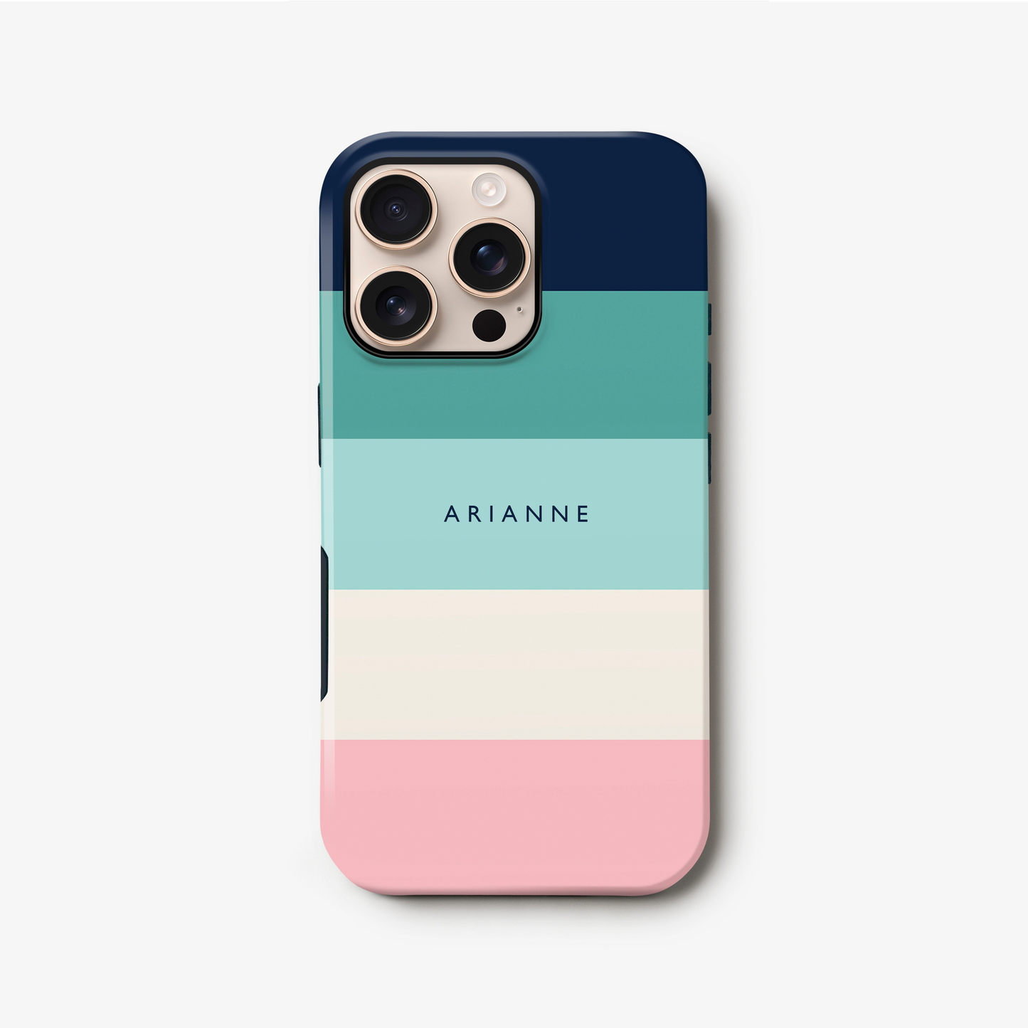 Personalised Blue Cream Stripes Case iPhone 16 Phone Case