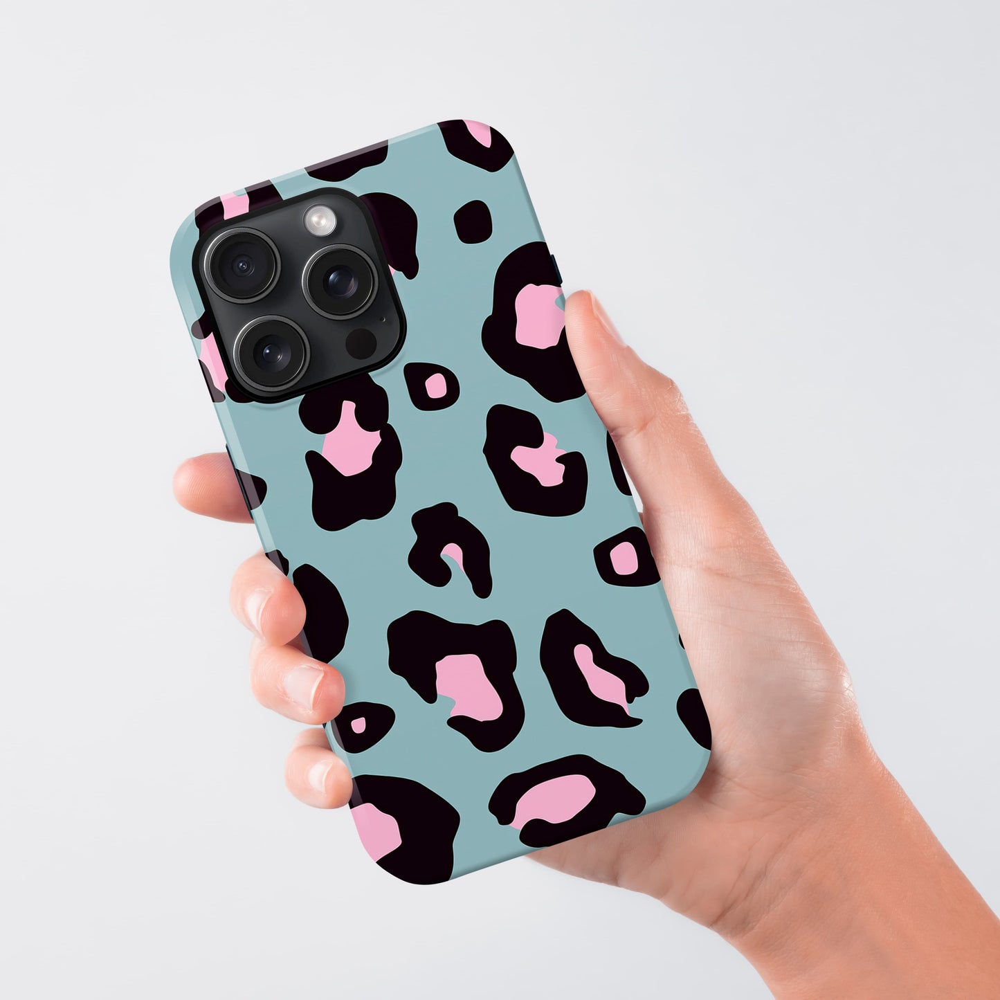 Light Blue and Pink Leopard Print Custom Phone Case Phone Case