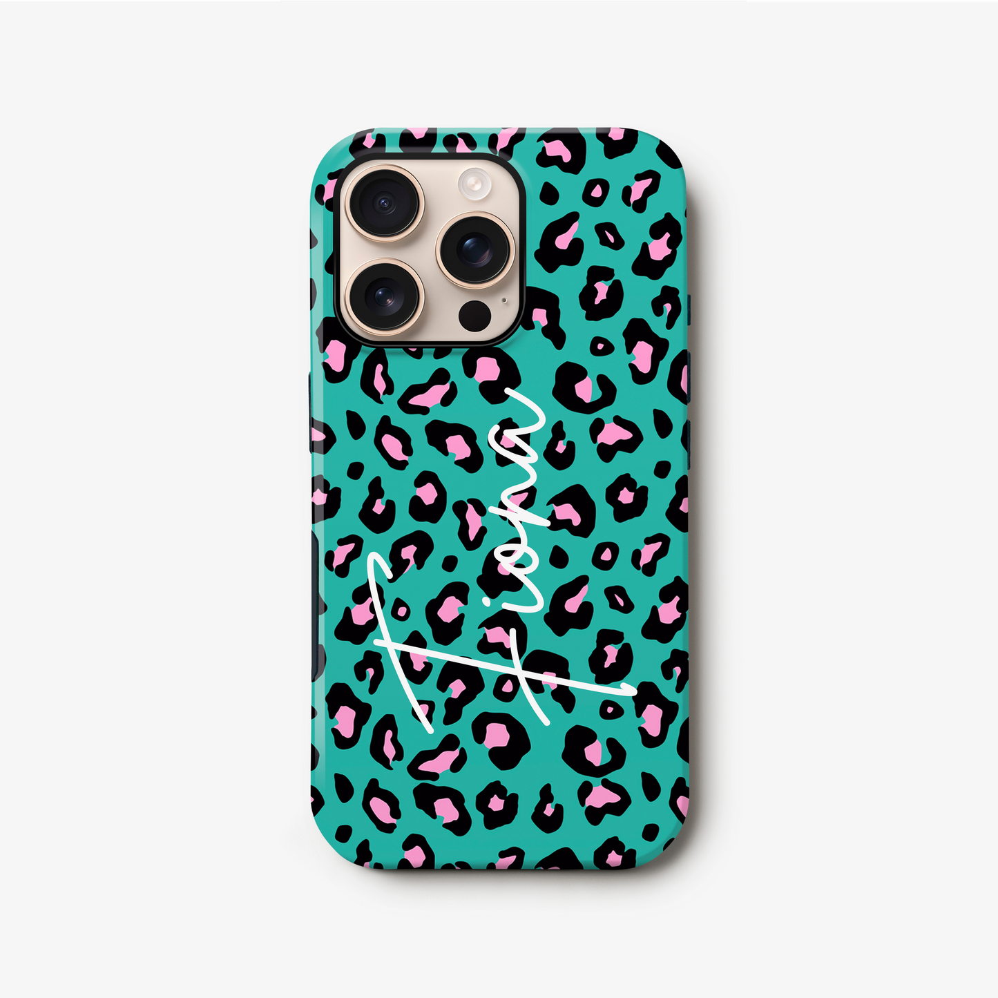 Custom Name Blue Leopard Print Phone Case iPhone 16 Phone Case