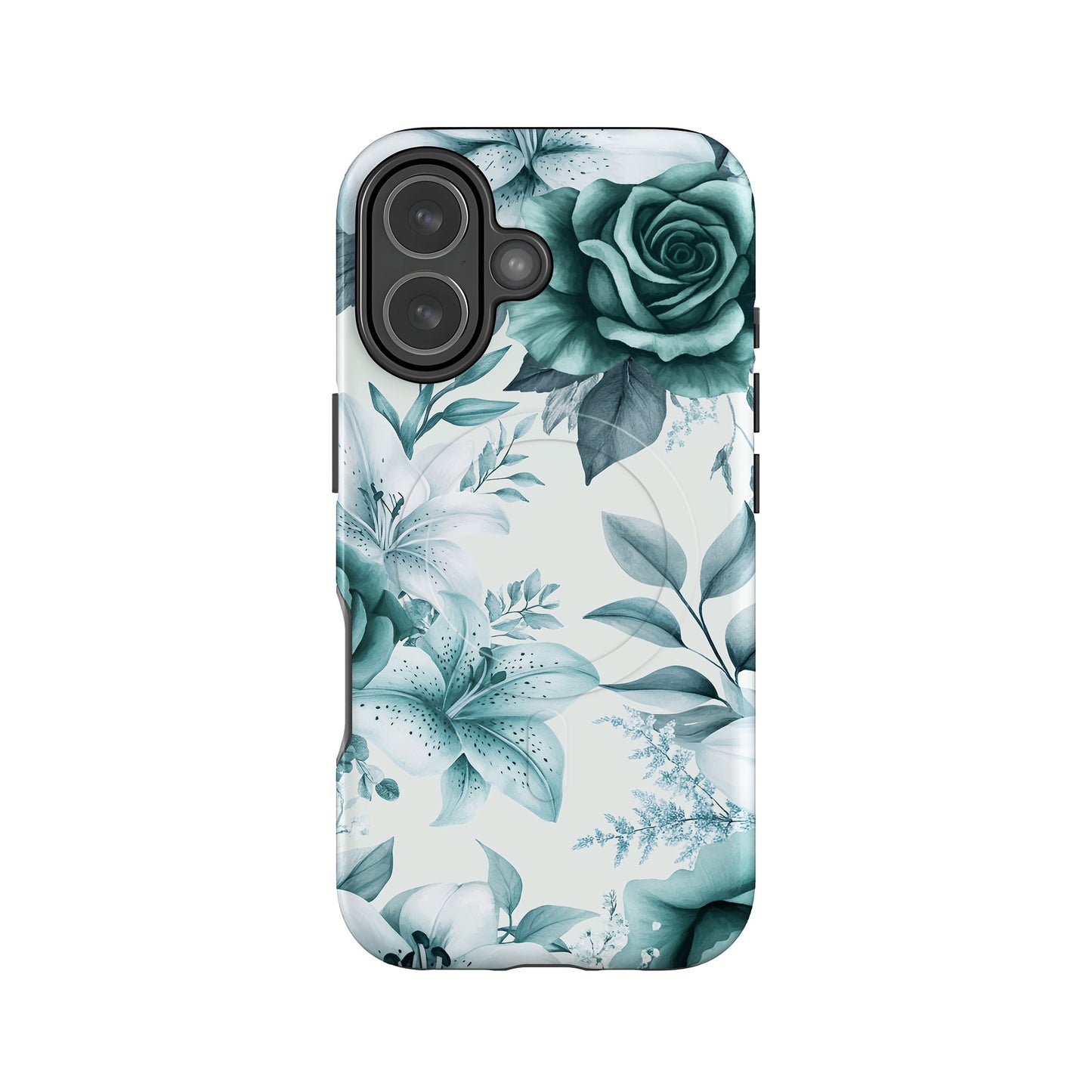 Teal Blue Floral Magsafe iPhone Case
