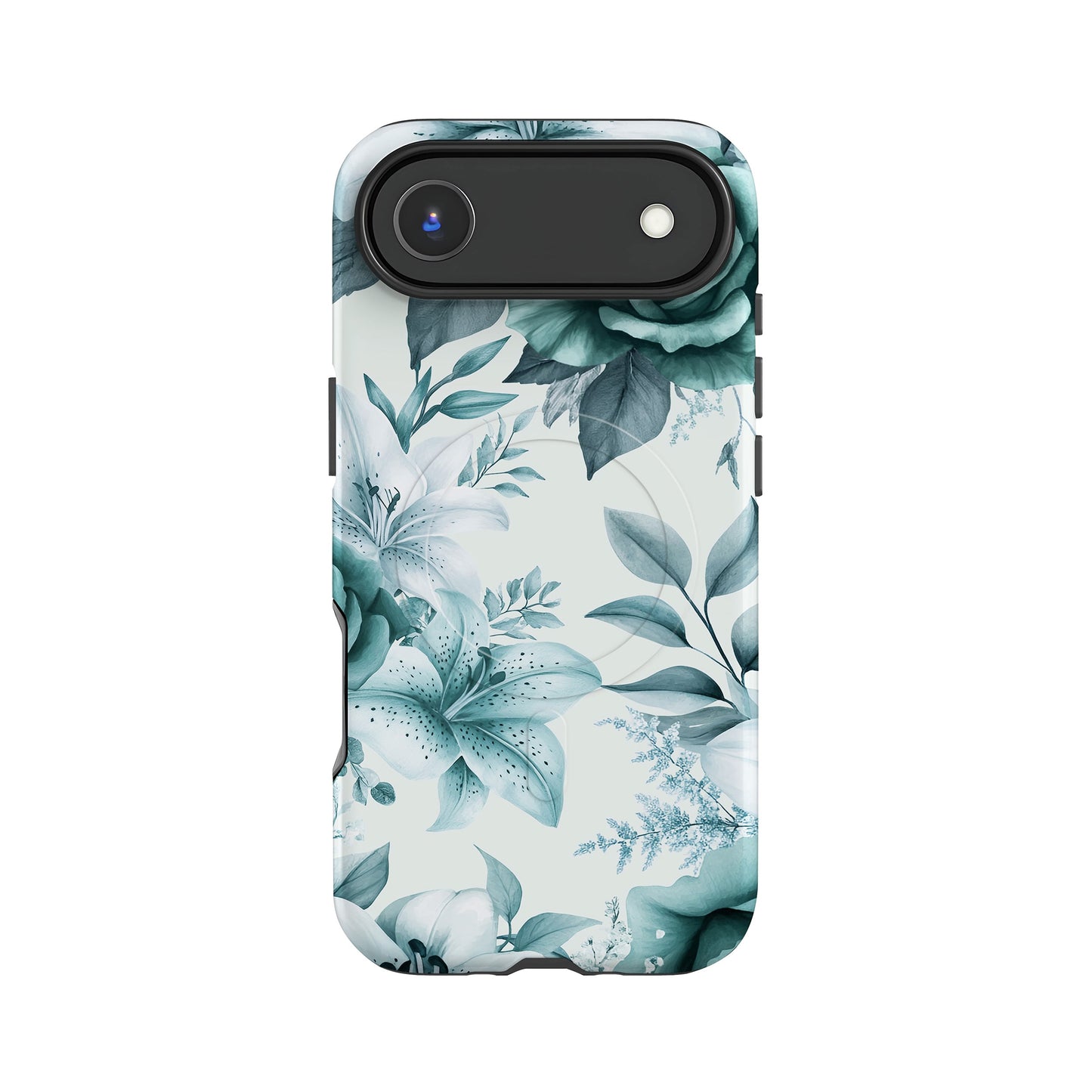 Teal Blue Floral Magsafe iPhone Case