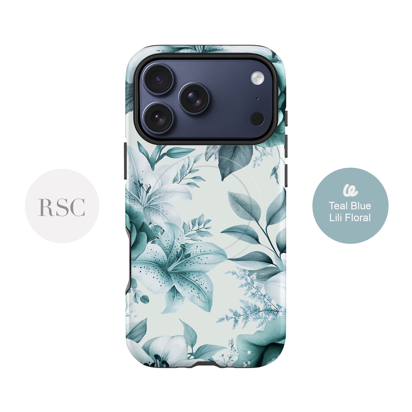 Teal Blue Floral Magsafe iPhone Case