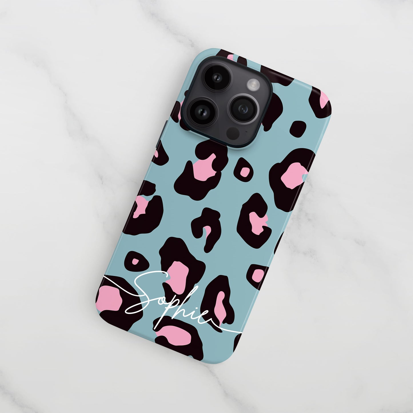 Light Blue and Pink Leopard Print Custom Phone Case Phone Case