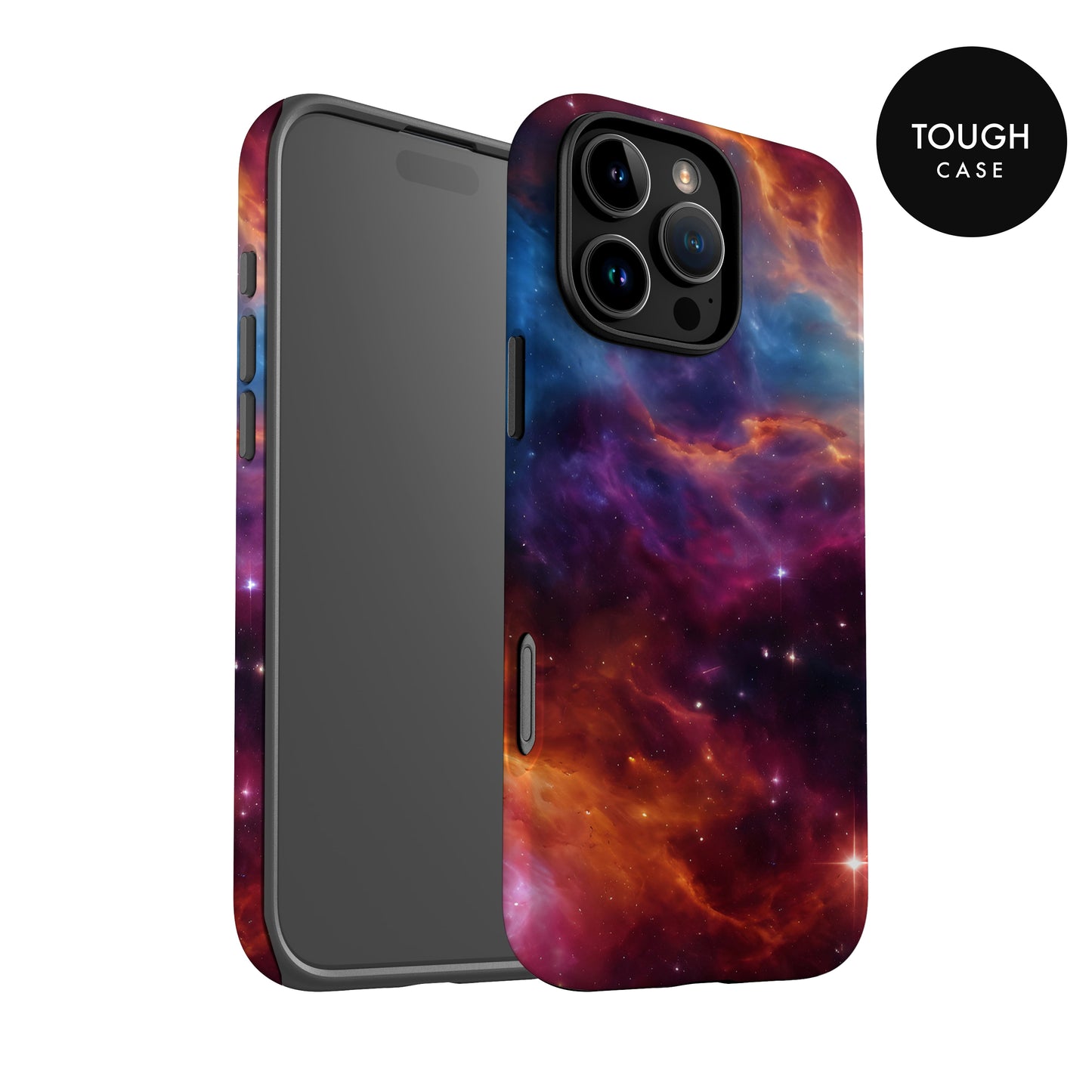 a colorful, space-themed phone case with a vibrant cosmic design.