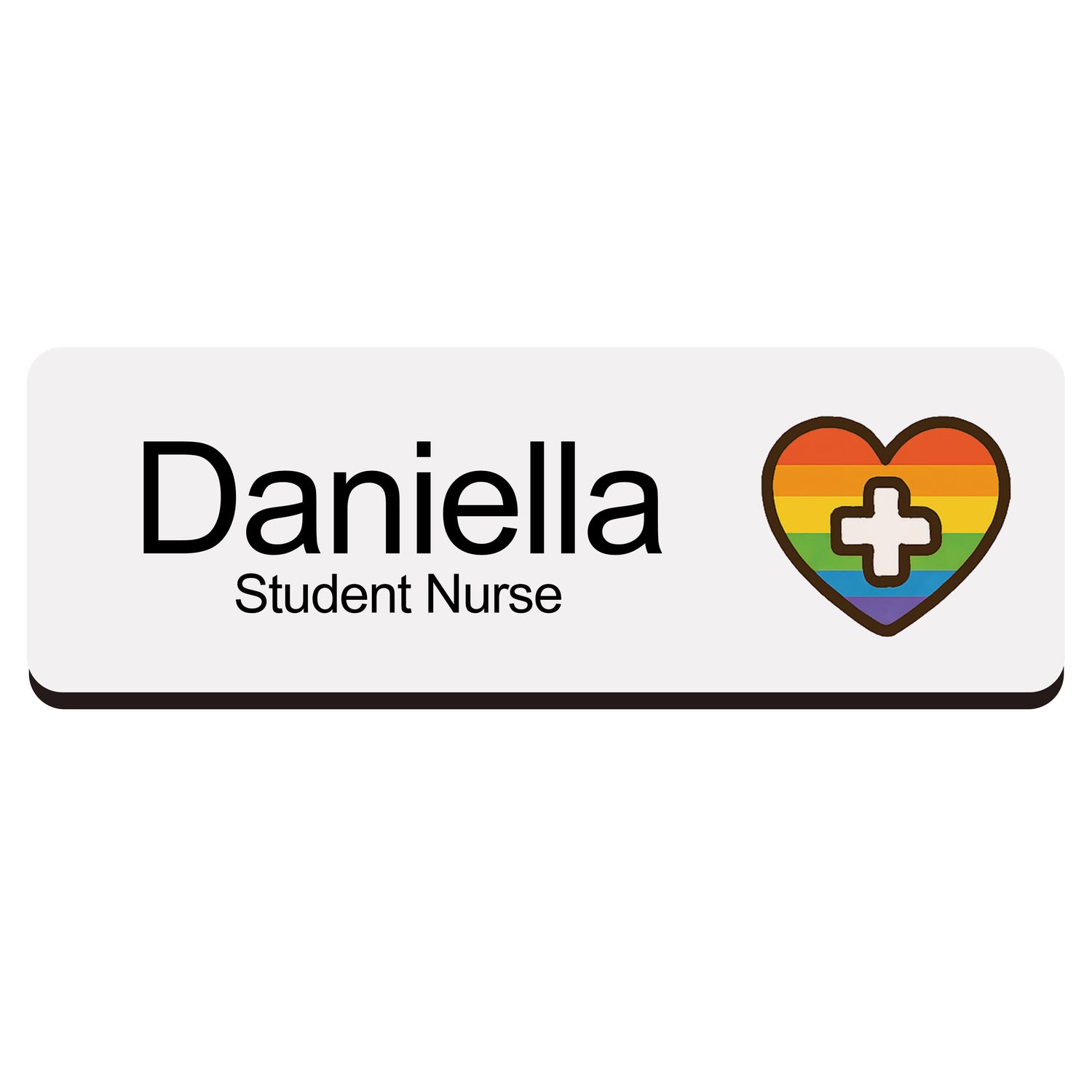 Custom Hospital Name Badge For Doctors & Nurses Rainbow Cross Heart Name Badge