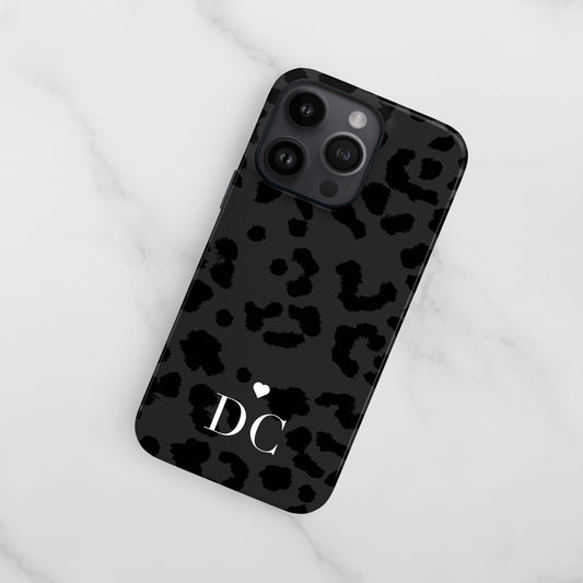 Dark Grey Leopard Print Initials Phone Case  Phone Case