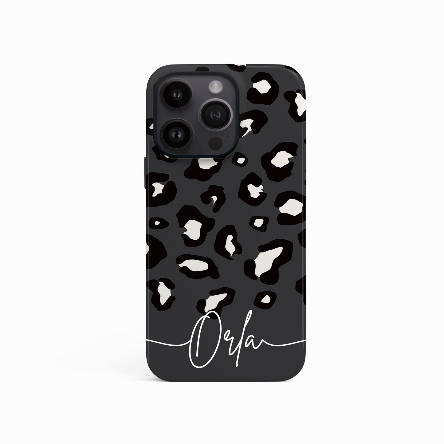 Dark Grey Custom Name Leopard Print Pattern Phone Case iPhone 16 Pro Phone Case