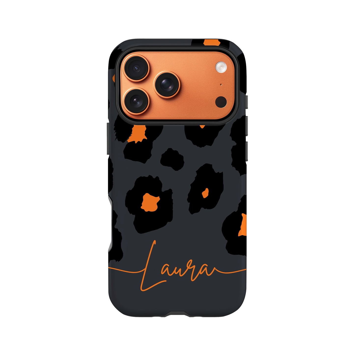 a phone case with a leopard print design and the name "Lauren" written on it.