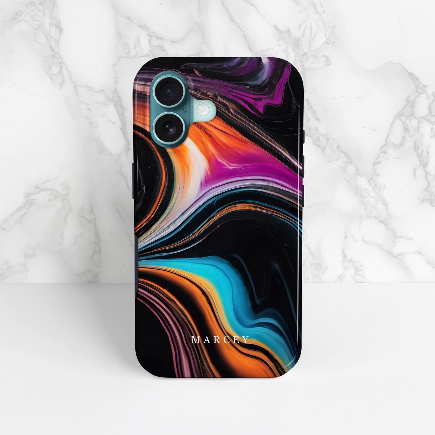 Black Rainbow Marble Custom Name Case Phone Case