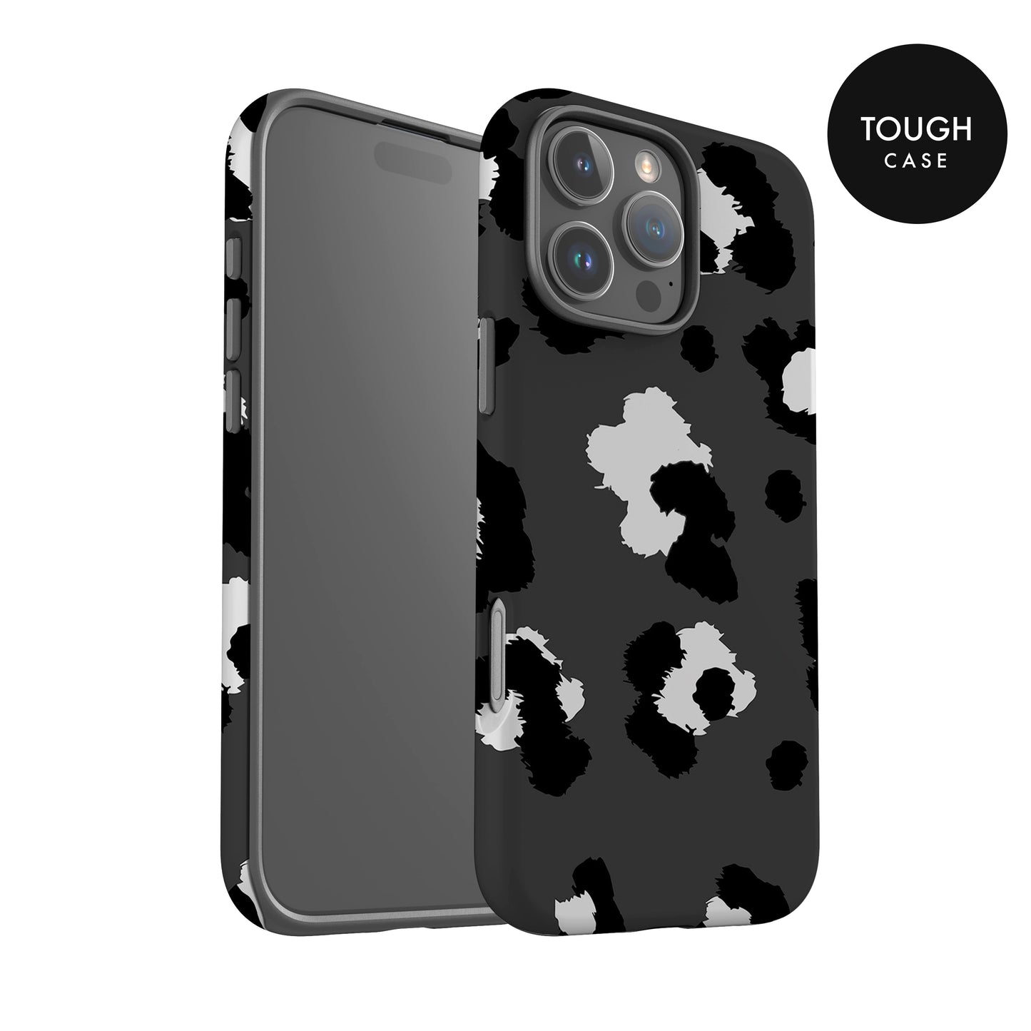 a black and white cheetah print case for an iPhone.