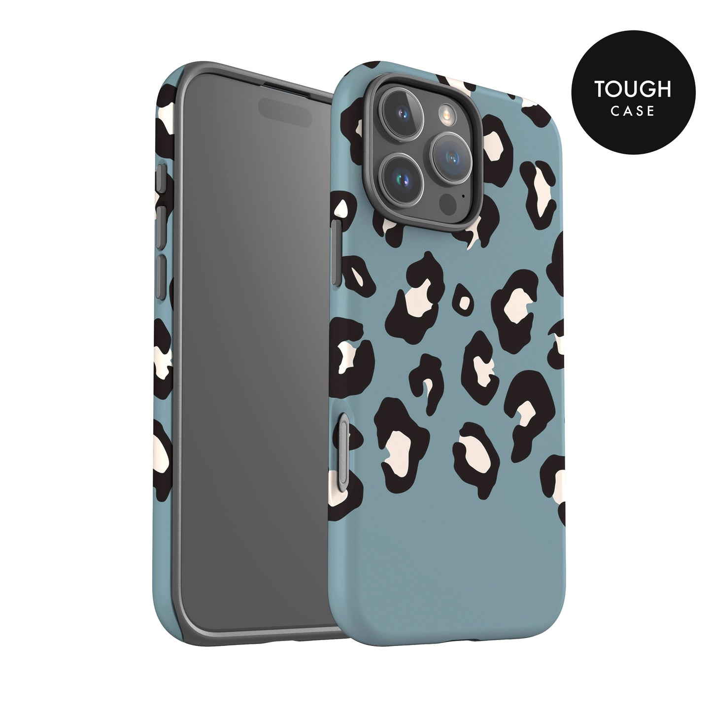 a blue phone case with a leopard print pattern.