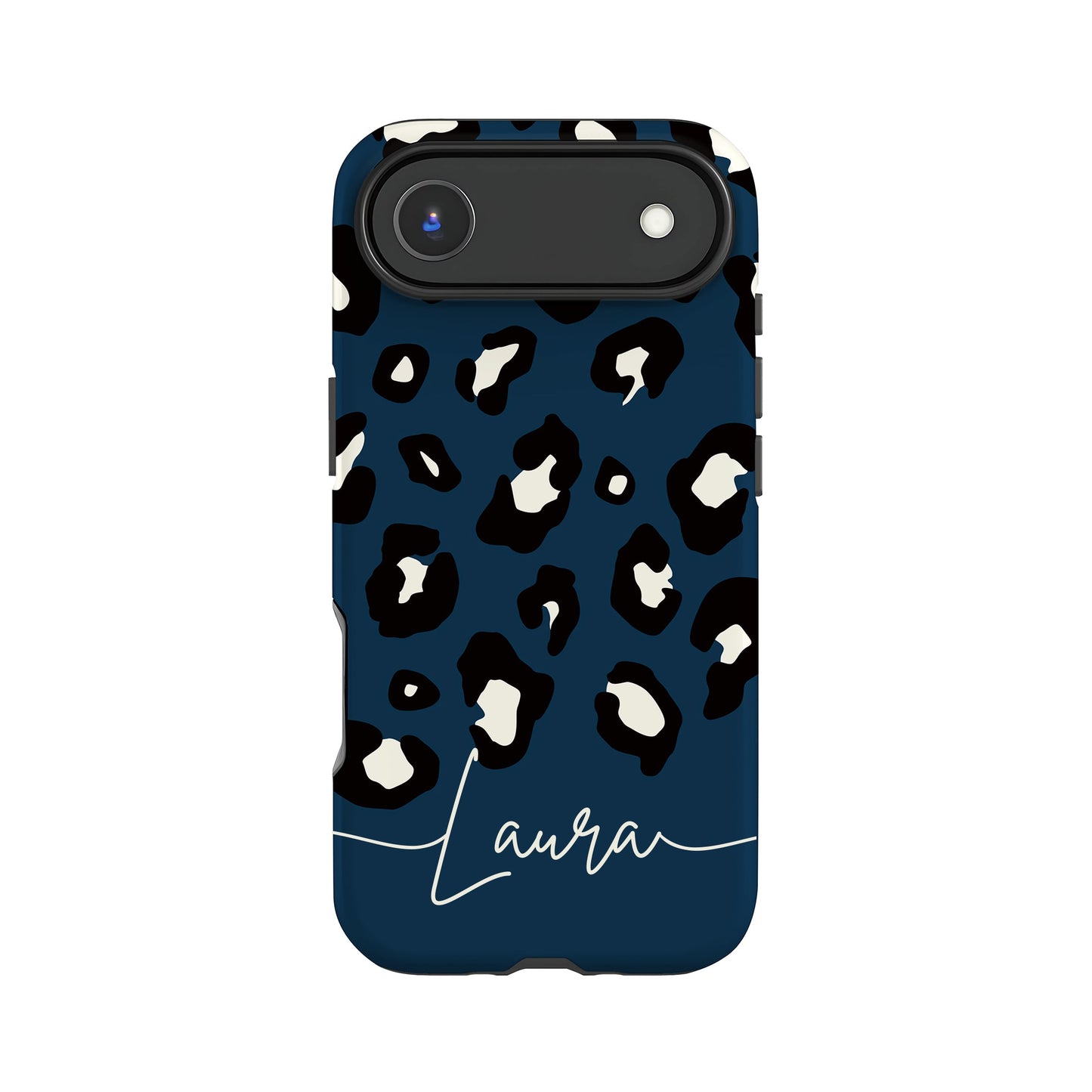 Dark Blue Custom Name Leopard Print Pattern Phone Case iPhone 17 Air Phone Case