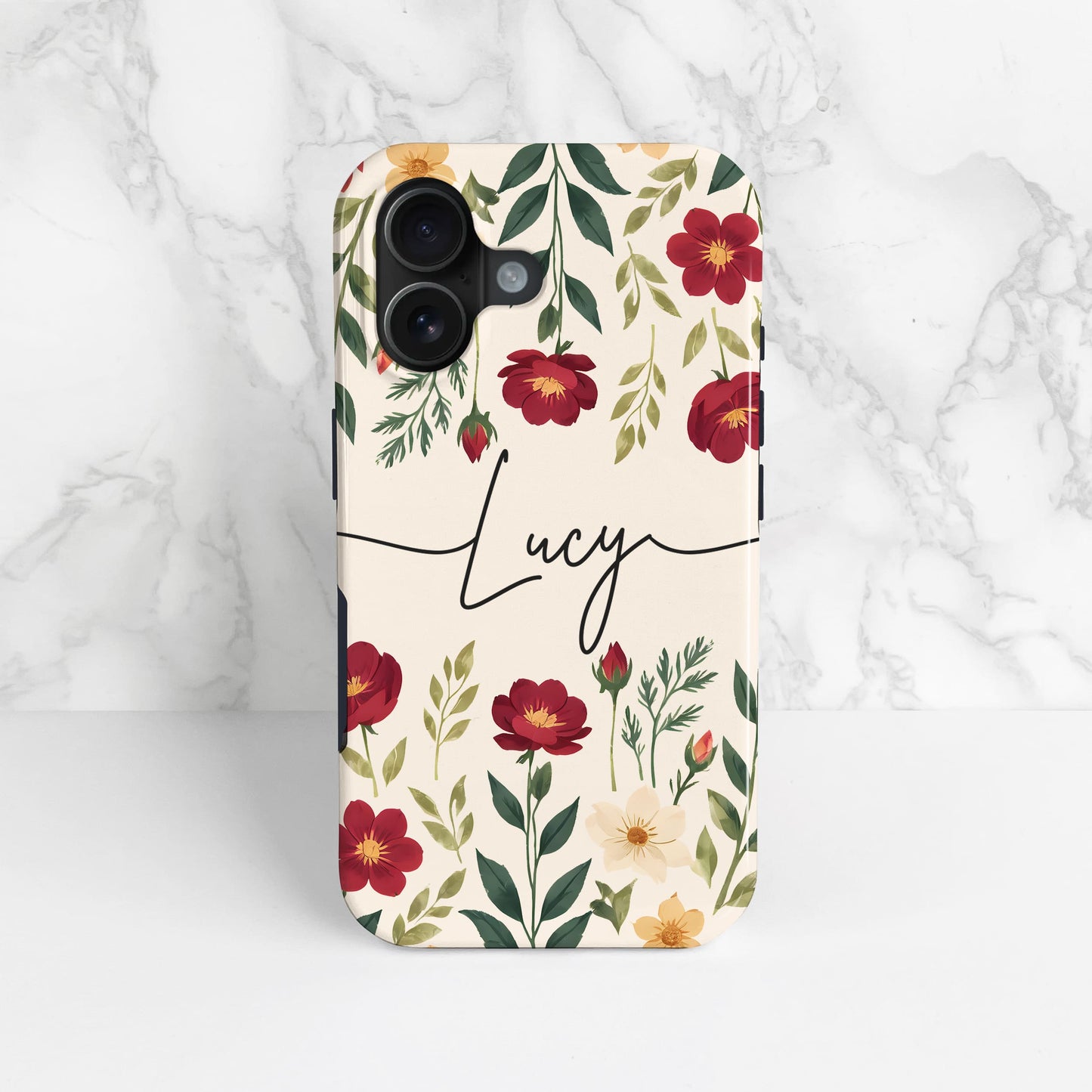 Personalised Cream Floral Print Case Phone Case