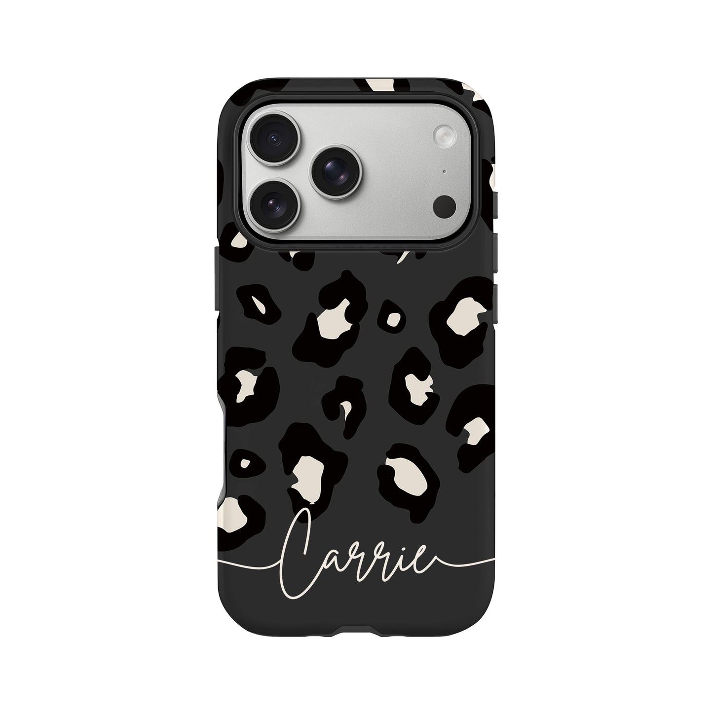 Dark Grey Custom Name Leopard Print Pattern Phone Case iPhone 17 Pro Phone Case