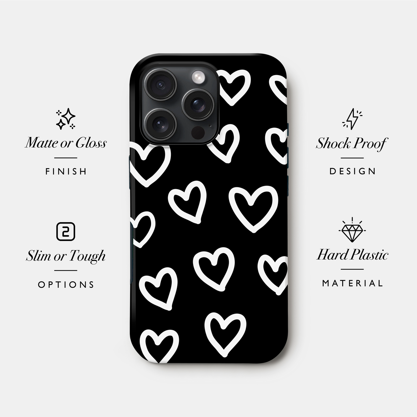 Black White Heart Doodle Case Phone Case