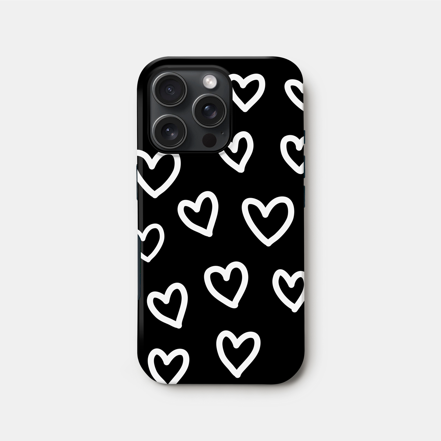 Black White Heart Doodle Case iPhone 16 Phone Case