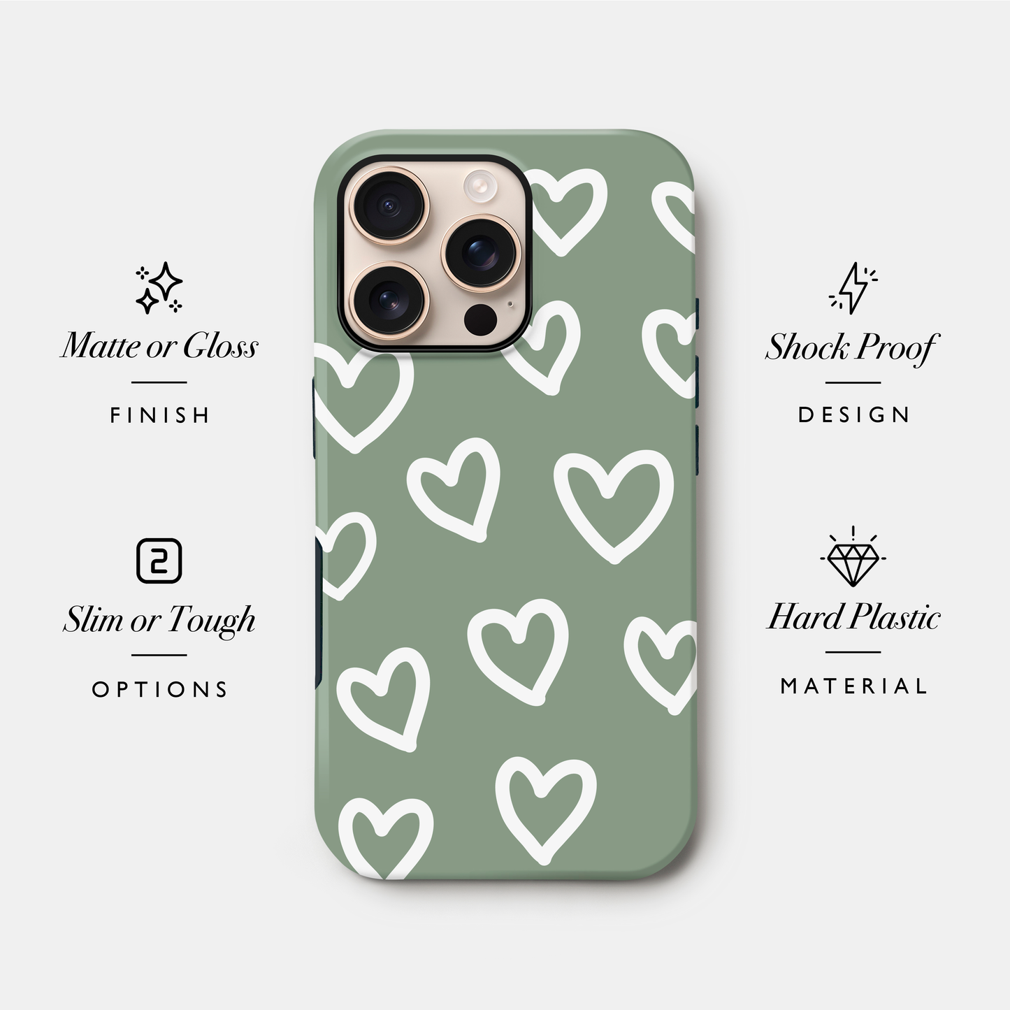 Olive Green Heart Doodle Case Phone Case