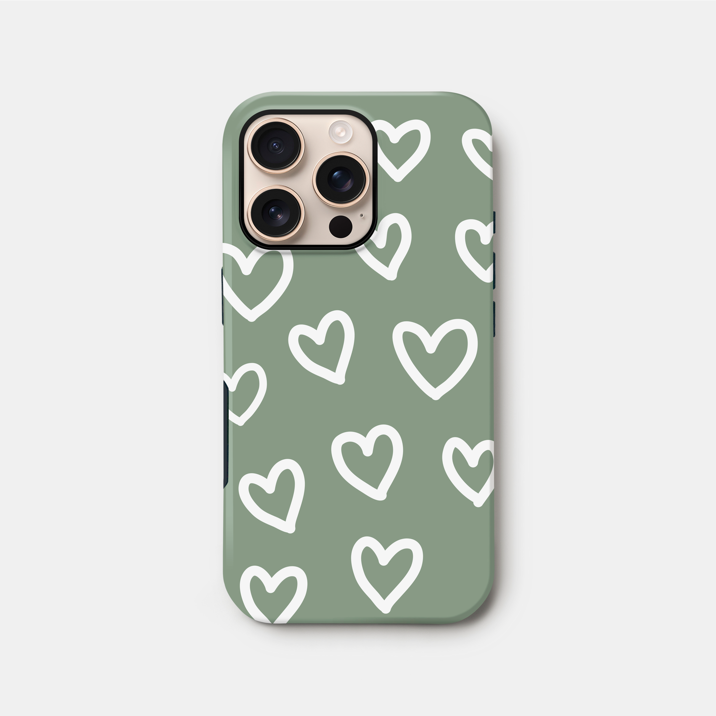 Olive Green Heart Doodle Case iPhone 16 Phone Case