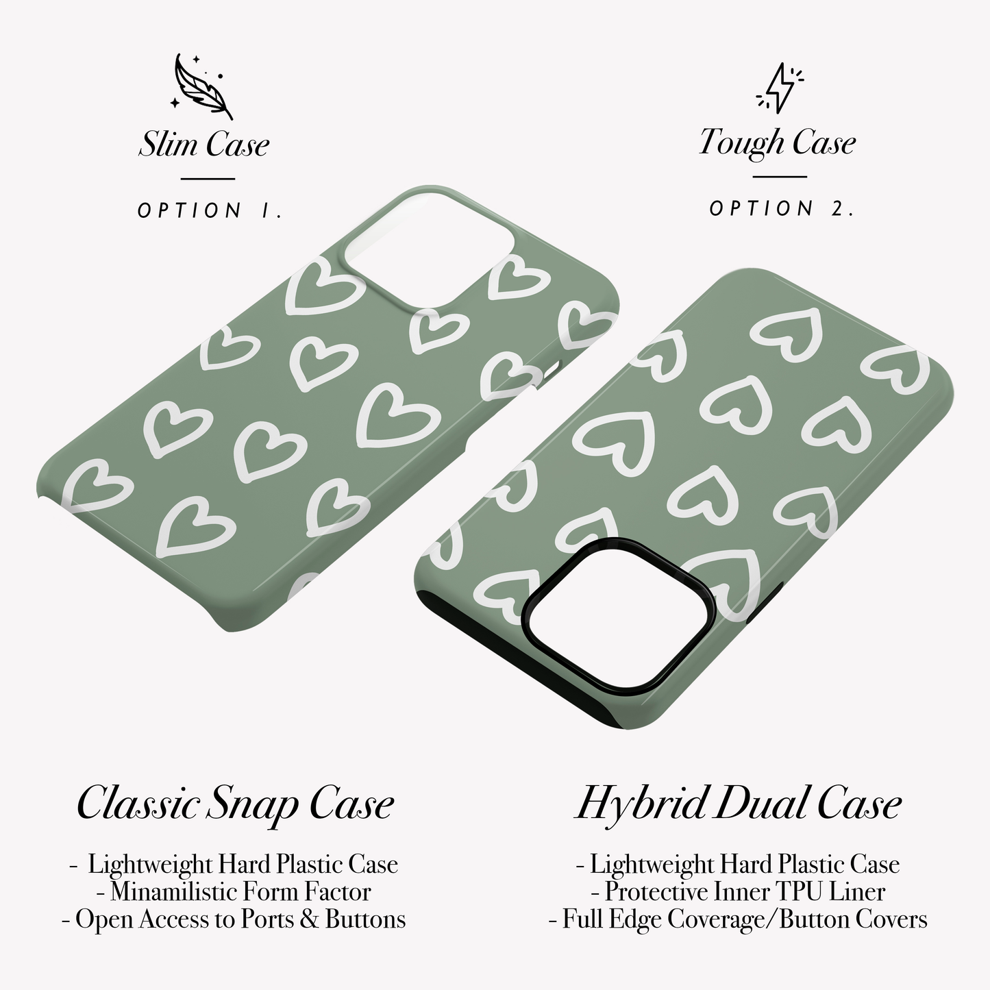Personalised Olive Green Hearts Case Phone Case