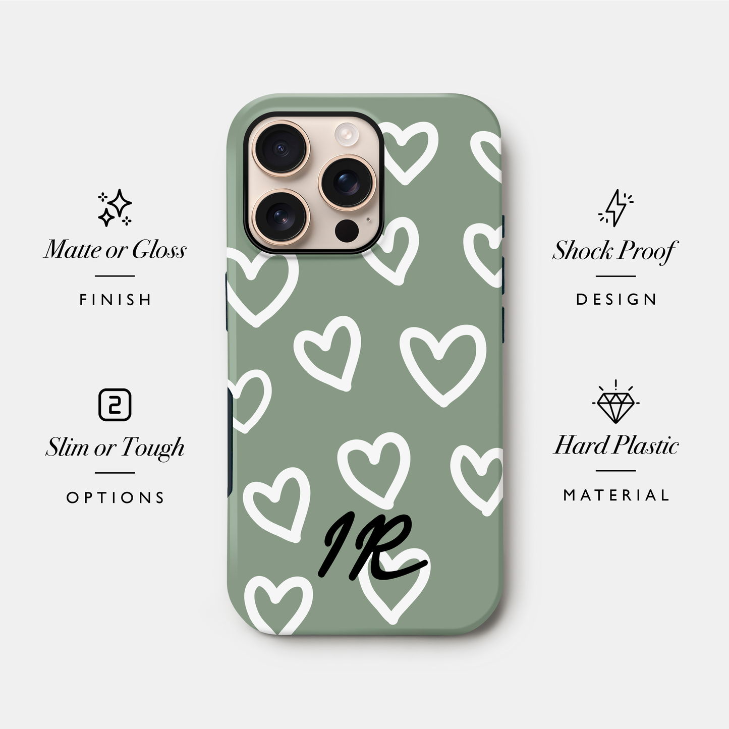 Personalised Olive Green Hearts Case Phone Case