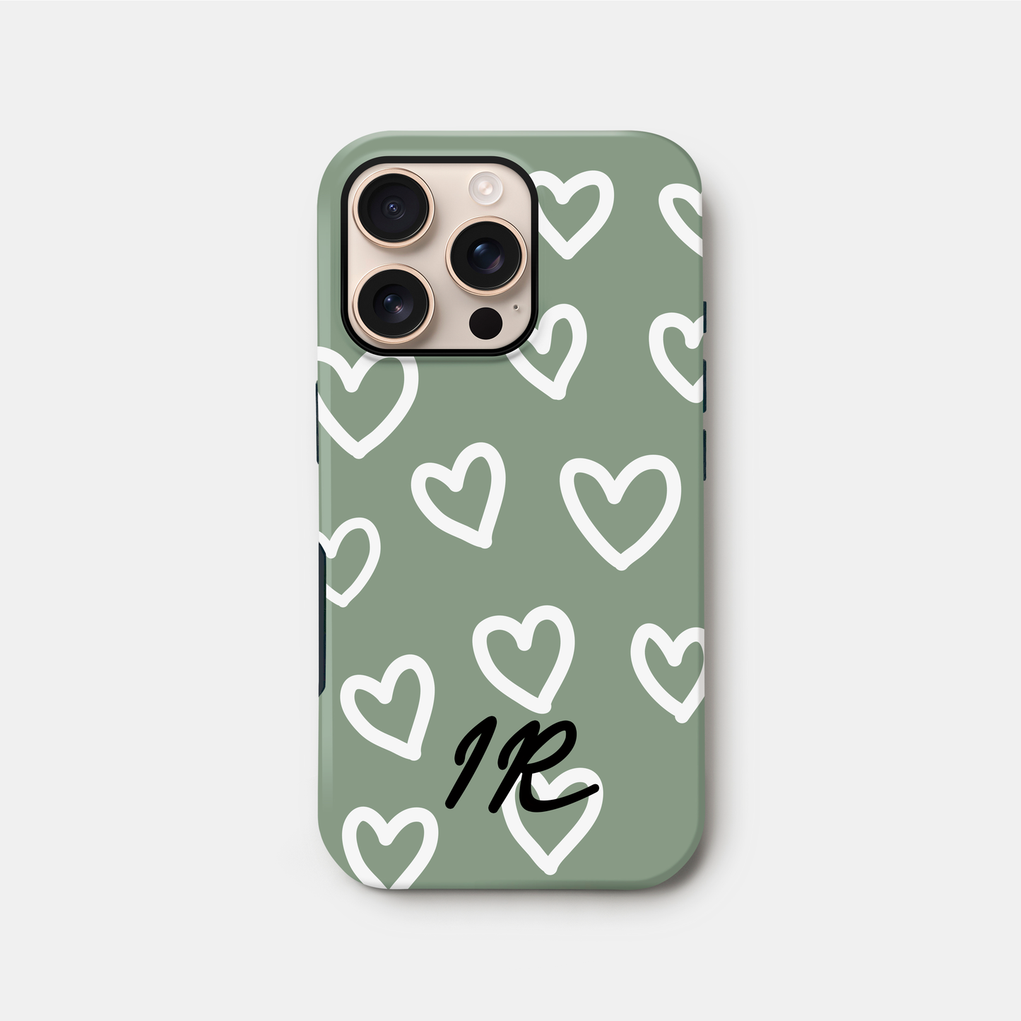 Personalised Olive Green Hearts Case iPhone 16 Phone Case