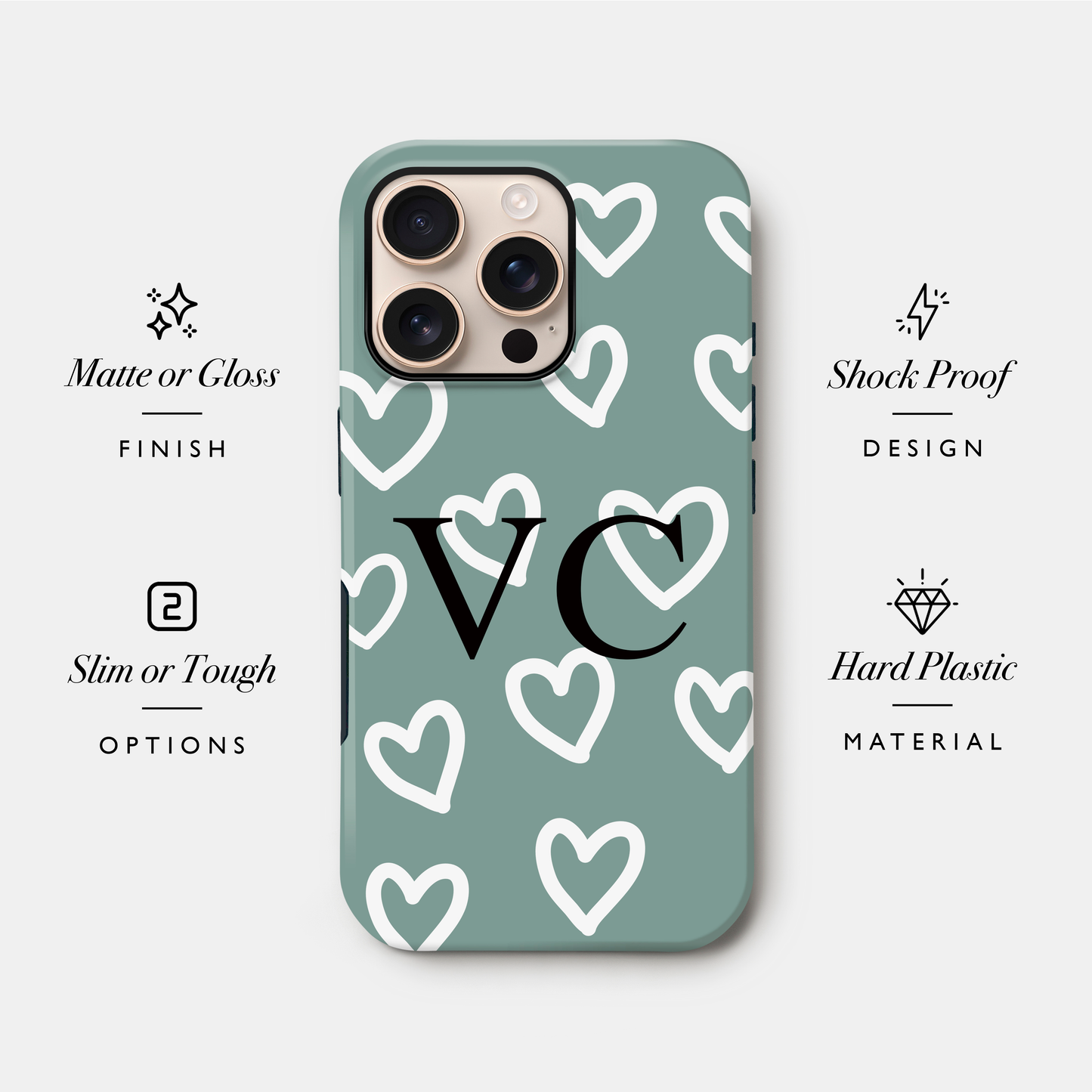 Teal Love Heart Pattern Custom Initials Case Phone Case
