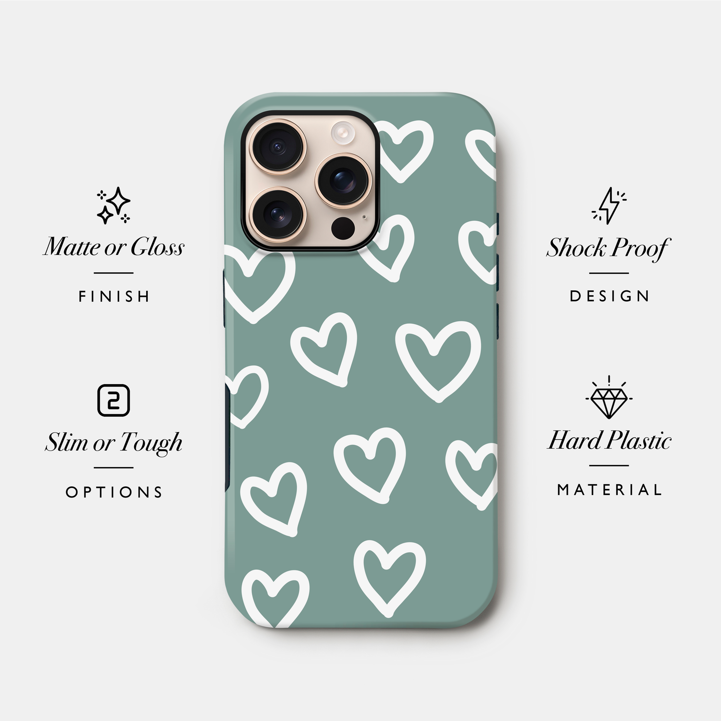 Muted Teal Heart Doodle Case Phone Case