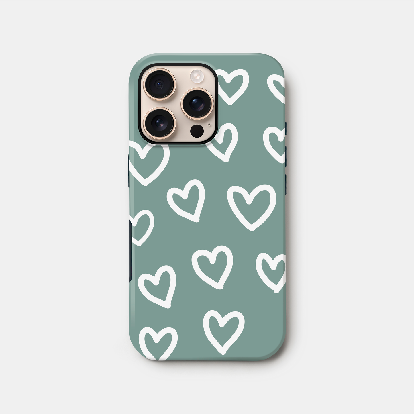 Muted Teal Heart Doodle Case iPhone 16 Phone Case